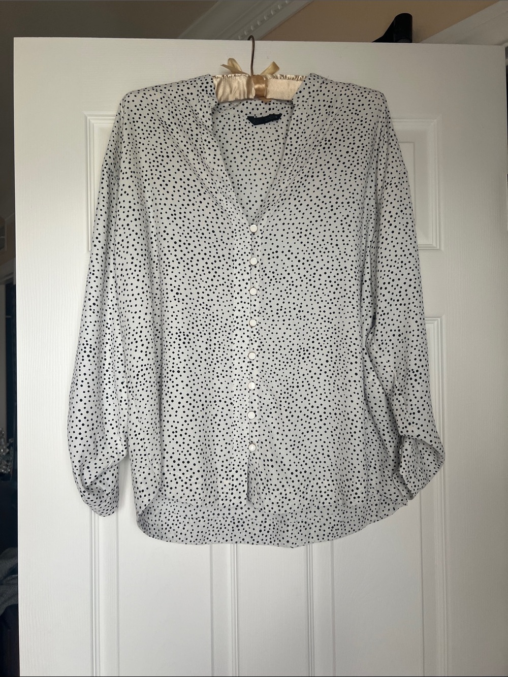Zara White Blouse with Black Polka Dots